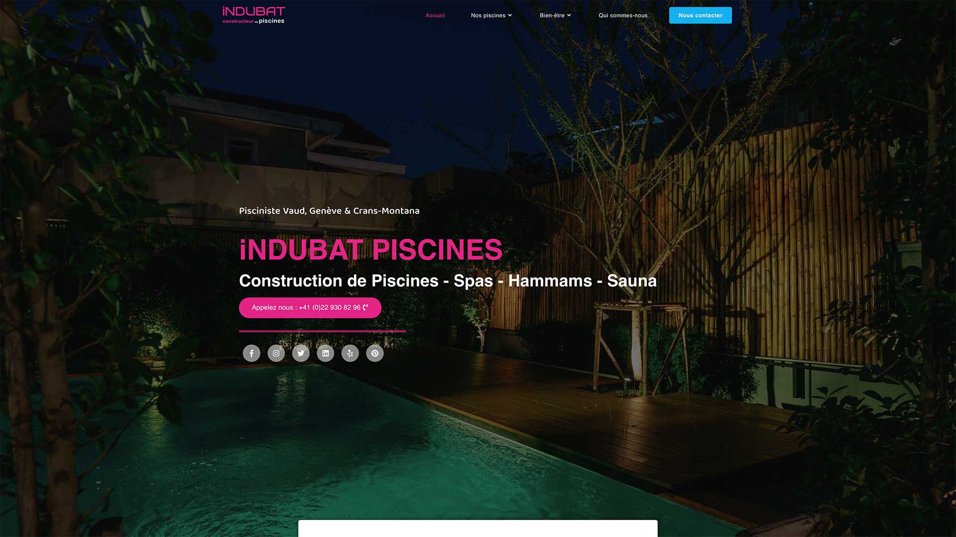 Site Indubat Piscines créé par Ramzi (ARKYA) : page d'accueil