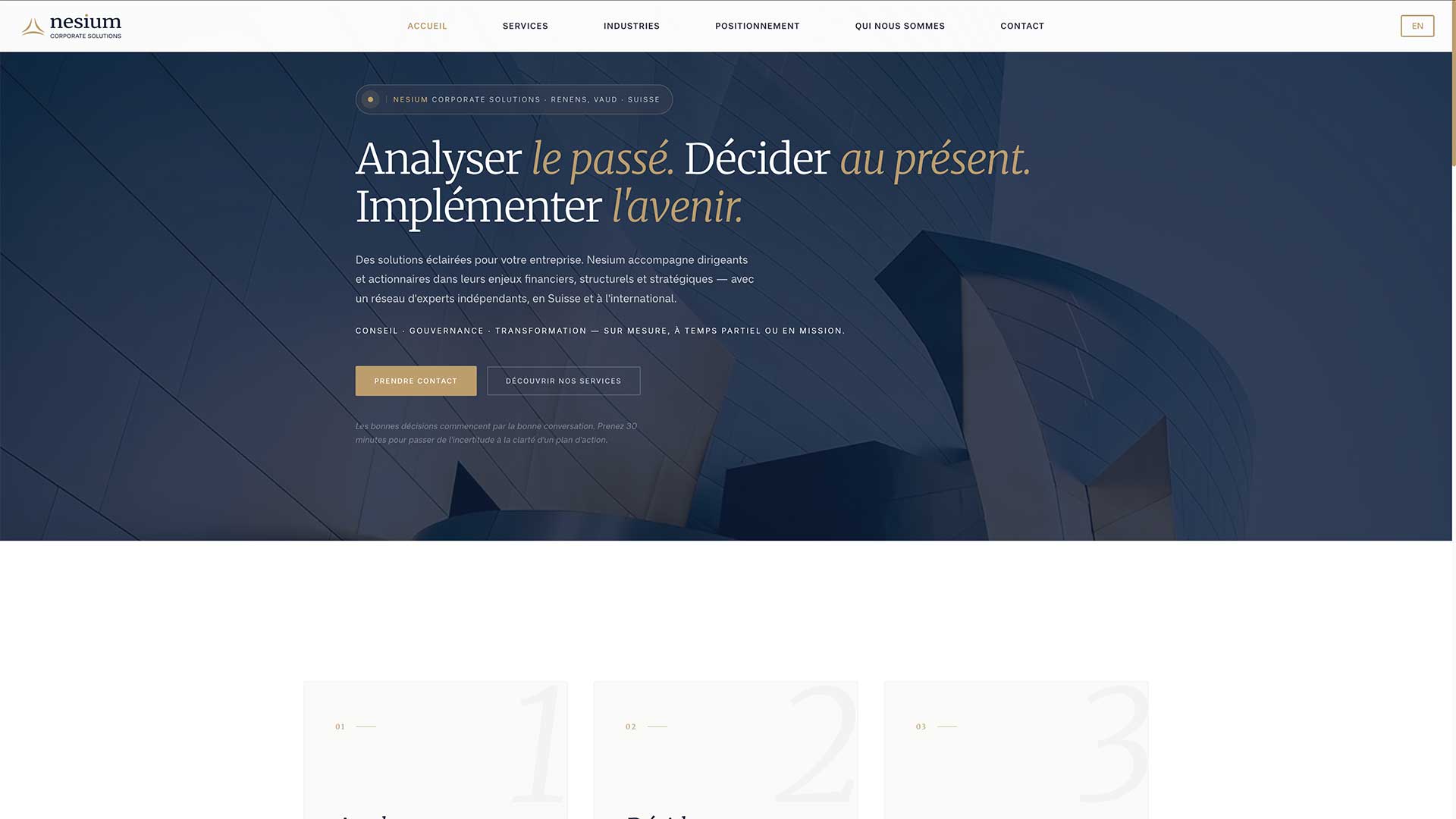 Site Nesium Corporate Solutions à Renens, créé par Ramzi (ARKYA) : page d'accueil